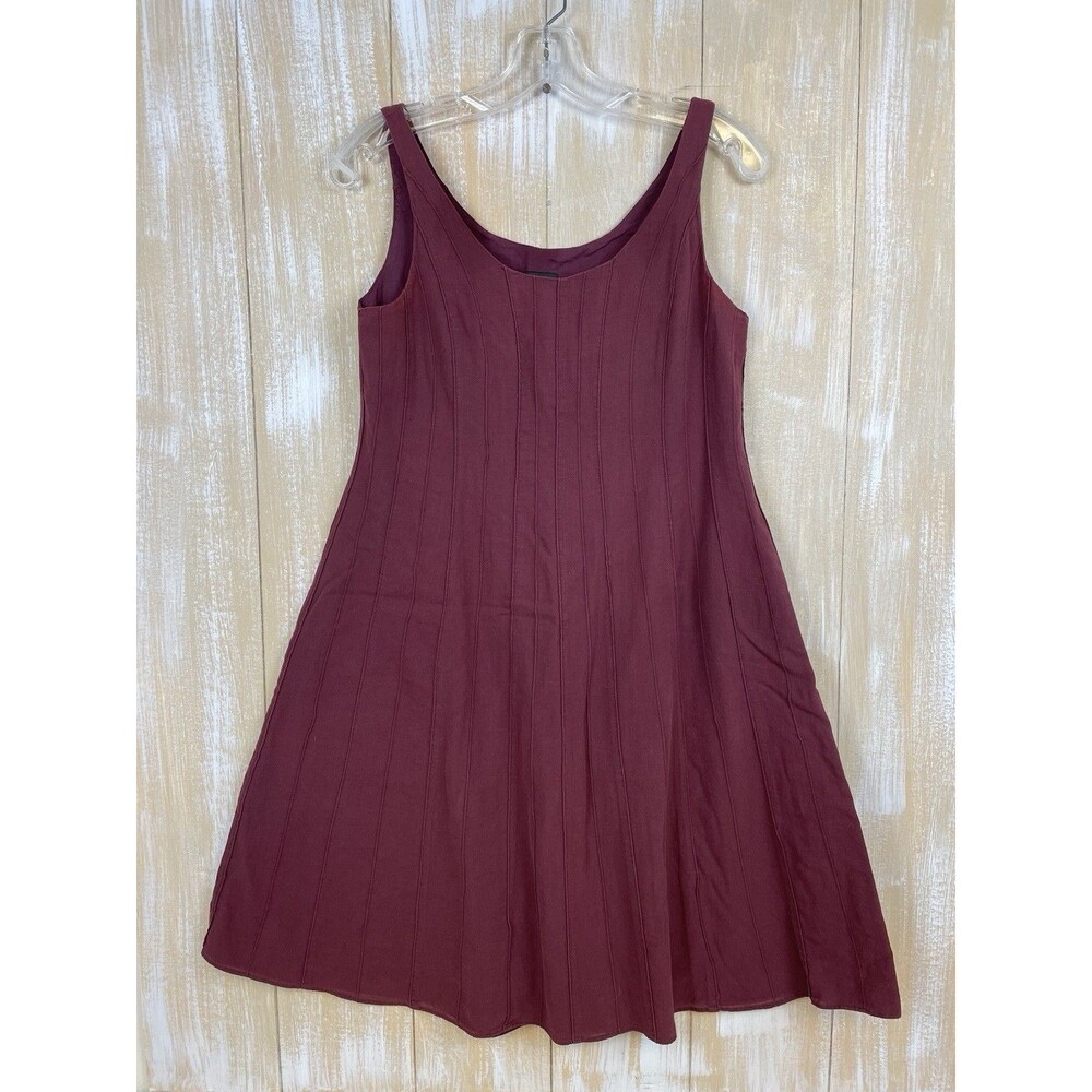 Eileen Fisher Petite Small A-line Textured Sleeveless Dress Burgundy 100% Cotton